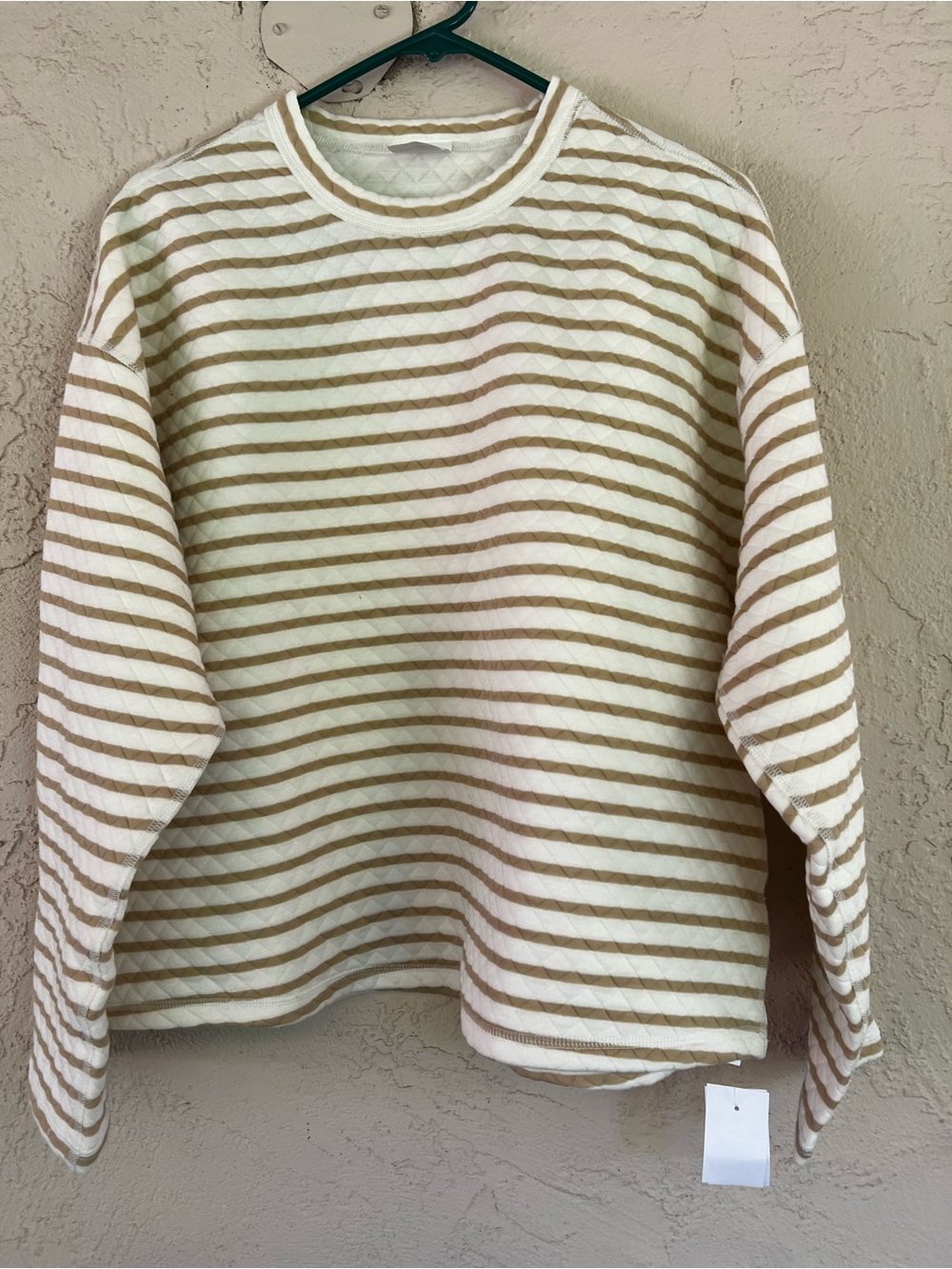 J. Crew Cream and Tan Striped Quilted Sweater